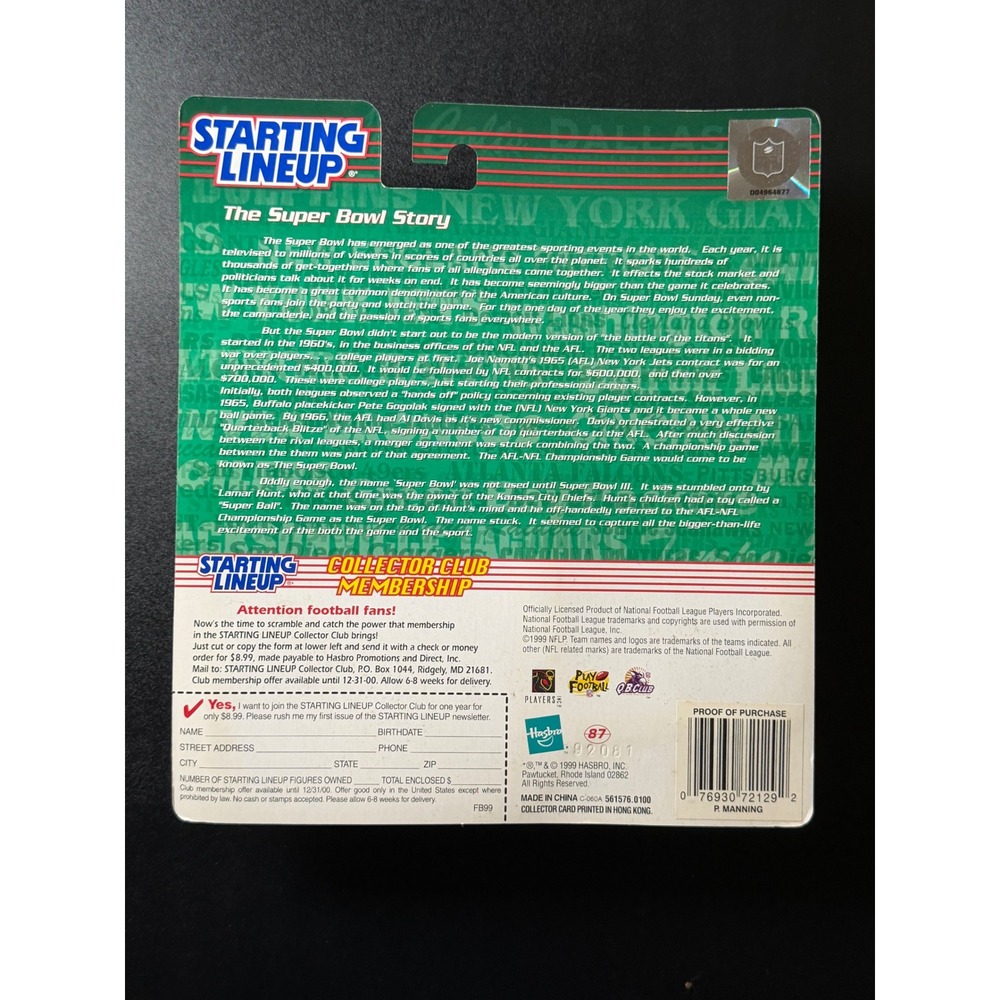 Peyton Manning 1999 Starting Lineup Football 2000 Indianapolis Colts Figure NIB - Picture 2 of 2